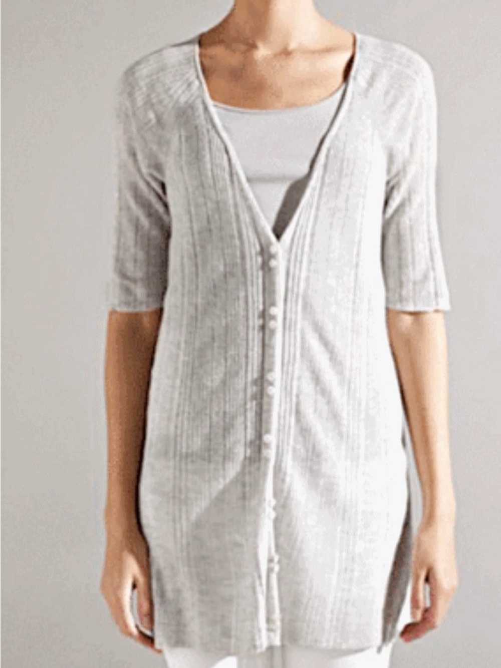 Eileen Fisher Italian LtWeight Karma Linen Viscose PEARL Gray Cardigan Large